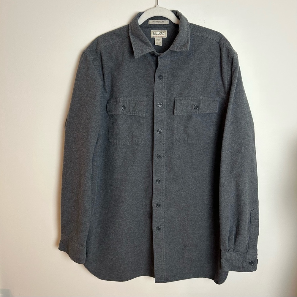 Vintage LL BEAN Chamois Flannel Shirt Gray Large Tall LT Traditional Fit